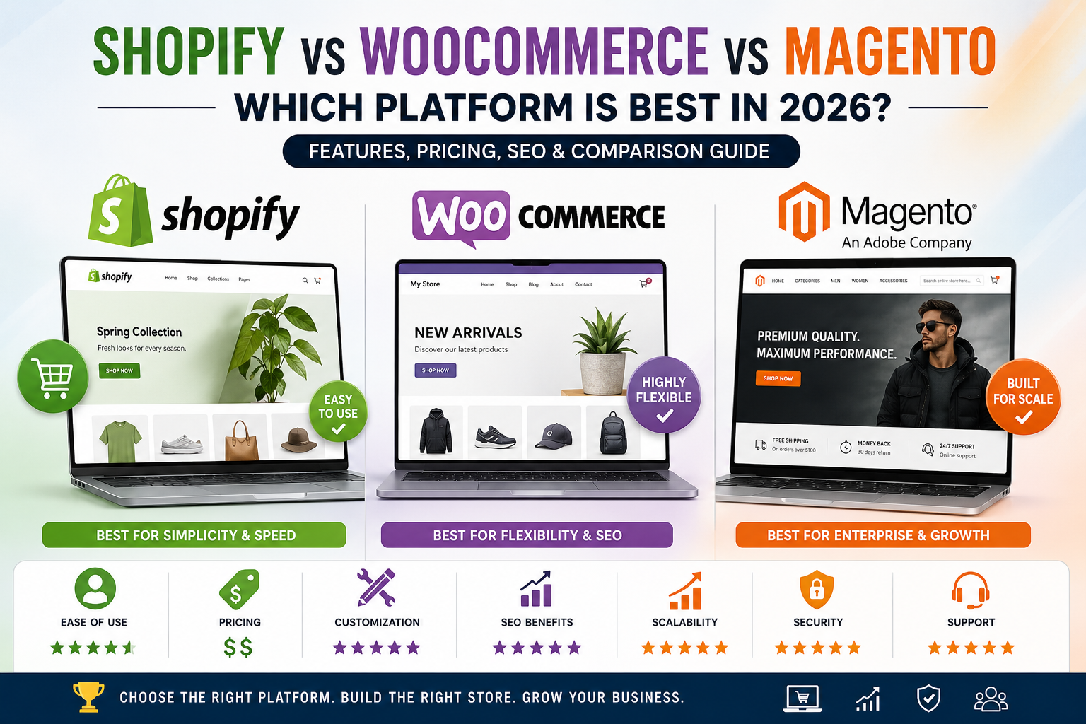 Shopify vs WooCommerce vs Magento