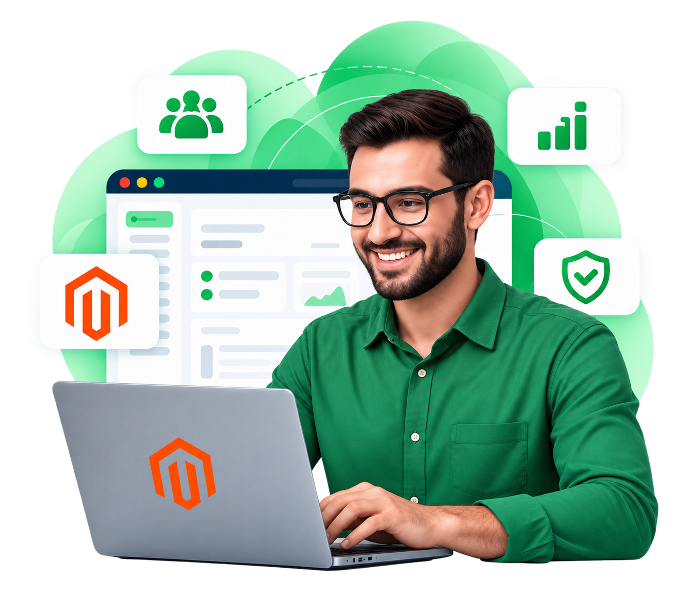 Magento development dashboard illustration for dedicated Magento developer services
